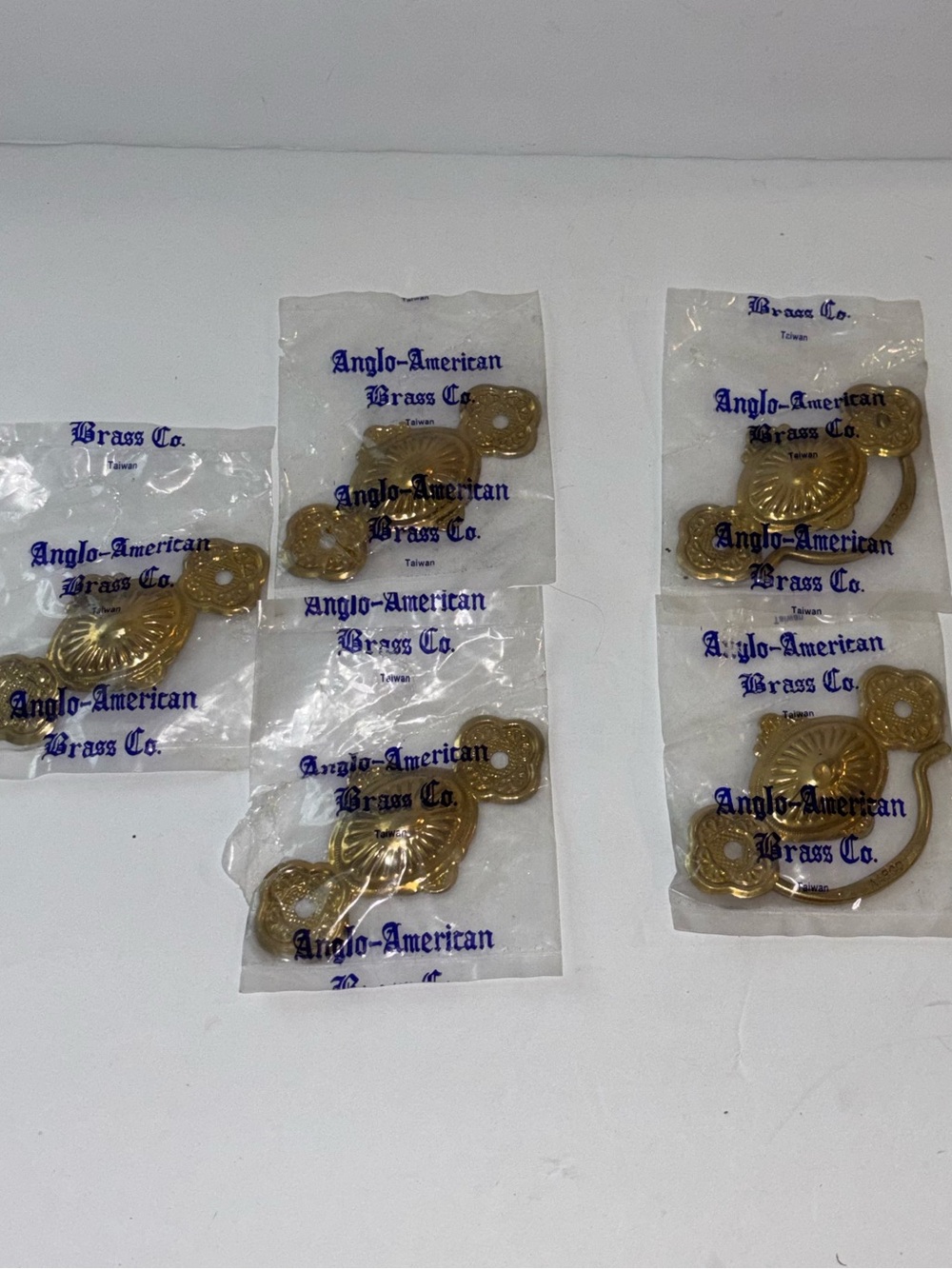 Vtg Anglo-American Brass Co. Decorative Ornate Brass Drawer Pulls and Plates